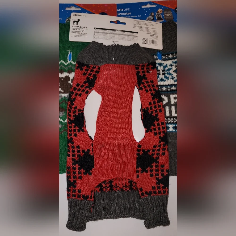 Dog Cat Sweater Outfit Red Black Buffalo Plaid Design Black Red Clothing Xs